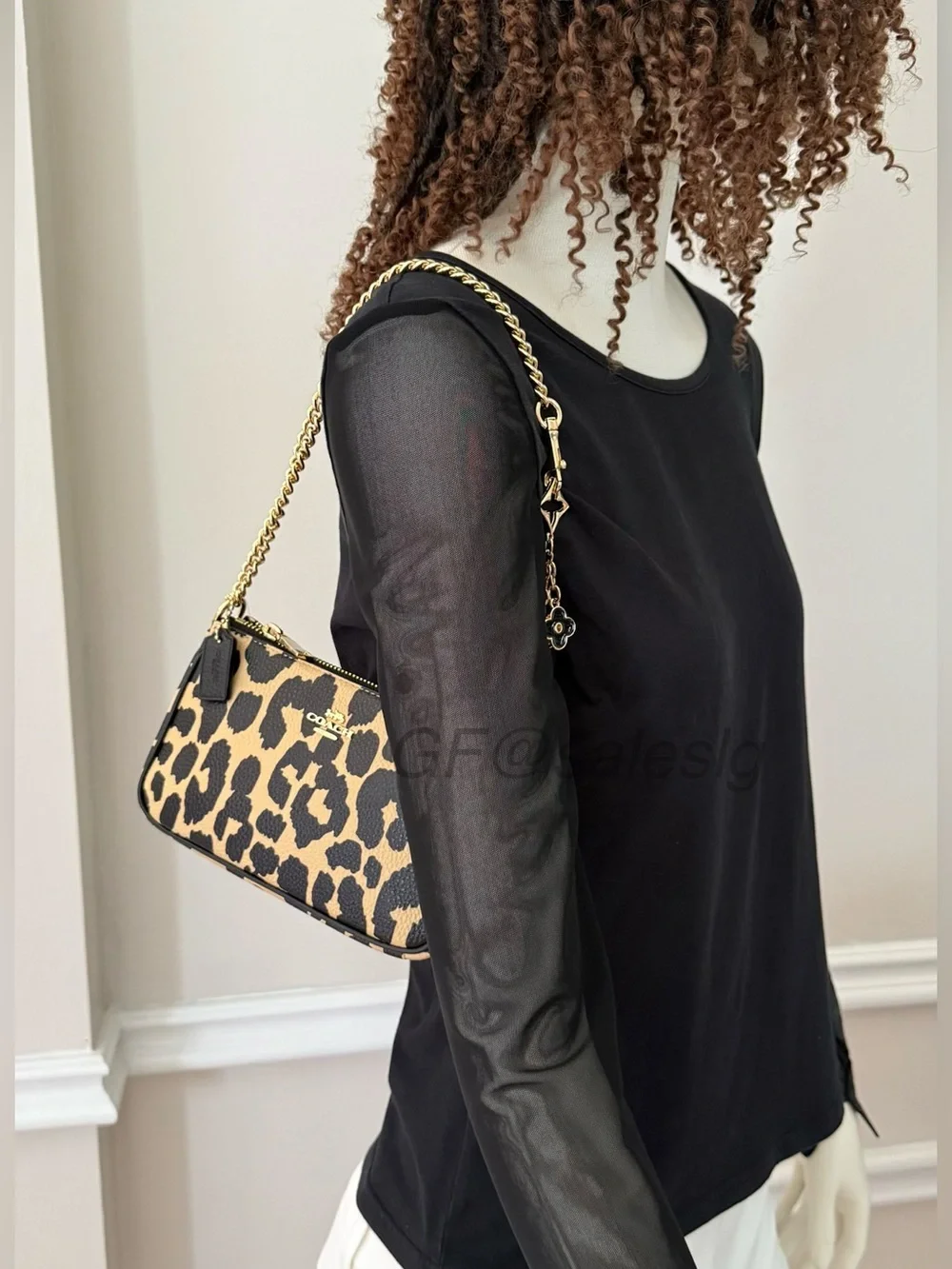 NWT Coach Nolita 19 Wristlet Small Bag Leopard Print Gold/Black Tan + extender